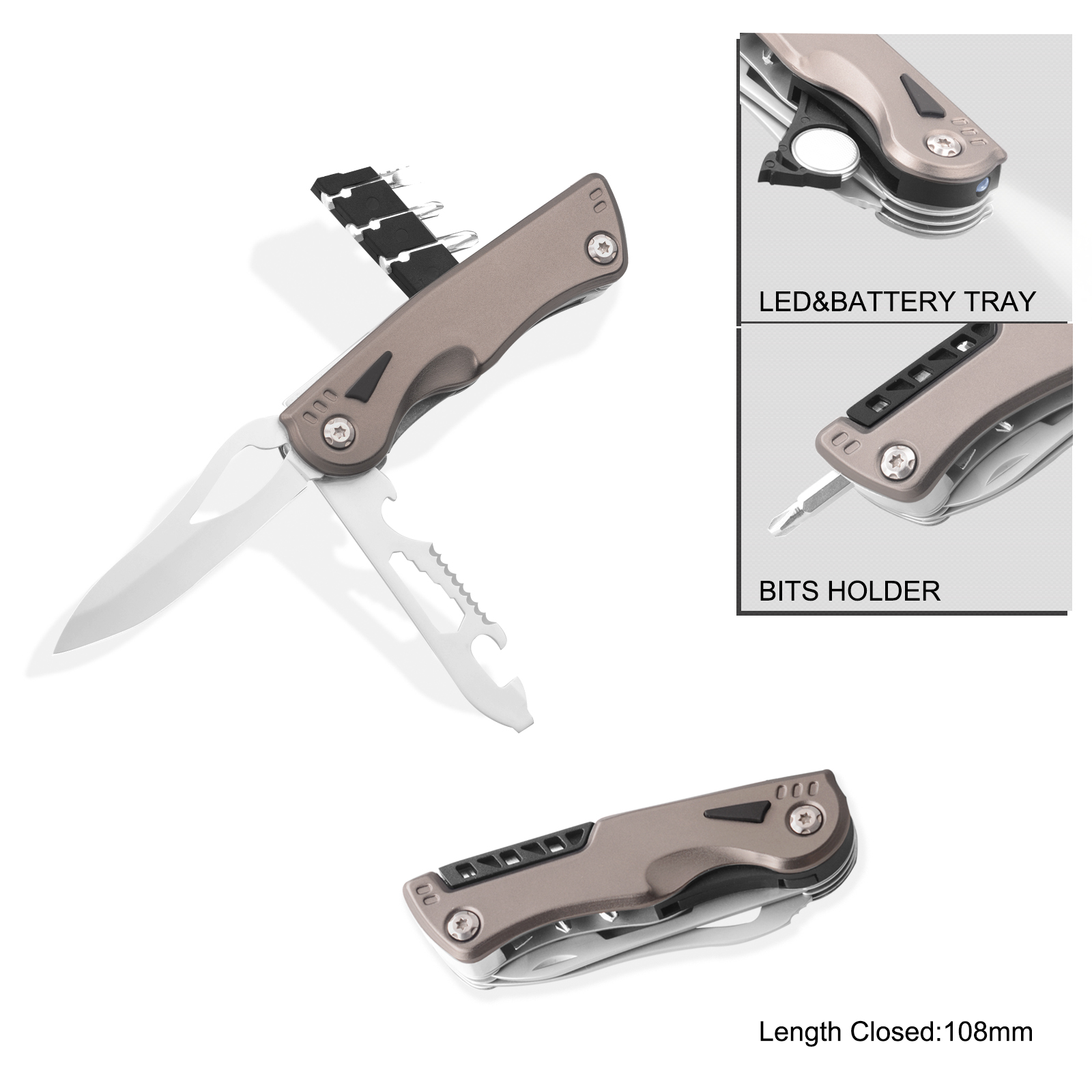 #6205AS Multi Function Pocket Knife with LED Flashlight